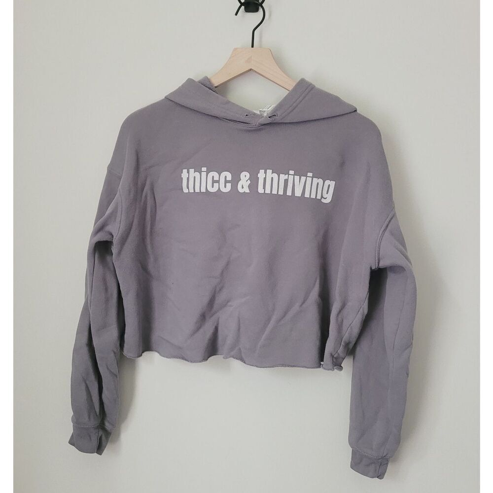 Bella + Canvas Thicc & Thriving Grey Cropped Hoodie Size Large